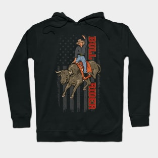 Vintage American Flag Bull Riding Gift Rodeo Bull Rider Hoodie